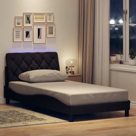 Cadre de lit avec LED sans matelas marron foncé 100x200cm tissu 