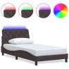 Cadre de lit avec LED sans matelas marron foncé 100x200cm tissu 