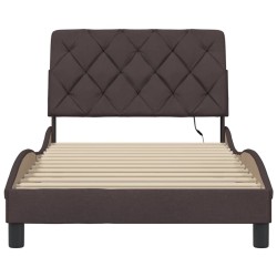 Cadre de lit avec LED sans matelas marron foncé 100x200cm tissu 