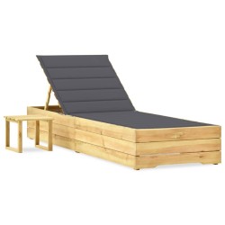 Chaise longue de jardin avec table et coussin Pin imprégné 