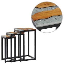 Tables gigognes 3 pcs Bois de teck massif et polyrésine 