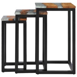 Tables gigognes 3 pcs Bois de teck massif et polyrésine 