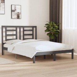 Cadre de lit sans matelas gris 150x200 cm bois de pin massif 