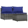 Salon de jardin 3 pcs avec coussins Gris Résine tressée 