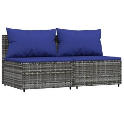 Salon de jardin 3 pcs avec coussins Gris Résine tressée 