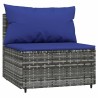 Salon de jardin 3 pcs avec coussins Gris Résine tressée 