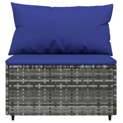 Salon de jardin 3 pcs avec coussins Gris Résine tressée 