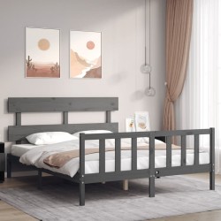Cadre de lit sans matelas gris bois de pin massif 