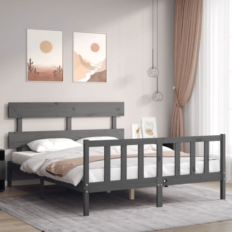 Cadre de lit sans matelas gris bois de pin massif 