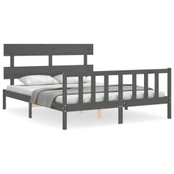 Cadre de lit sans matelas gris bois de pin massif 