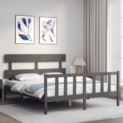 Cadre de lit sans matelas gris bois de pin massif 