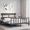 Cadre de lit sans matelas gris bois de pin massif 