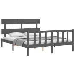 Cadre de lit sans matelas gris bois de pin massif 