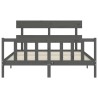 Cadre de lit sans matelas gris bois de pin massif 