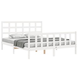 Cadre de lit sans matelas blanc bois de pin massif 