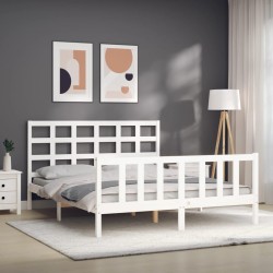 Cadre de lit sans matelas blanc bois de pin massif 