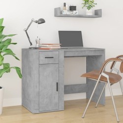 Bureau avec armoire gris béton bois d'ingénierie 