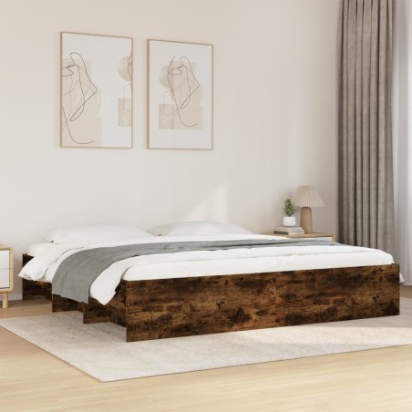 Cadre de lit sans matelas chêne fumé 200x200 cm bois ingénierie 