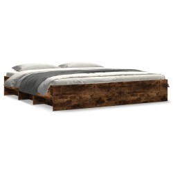 Cadre de lit sans matelas chêne fumé 200x200 cm bois ingénierie 