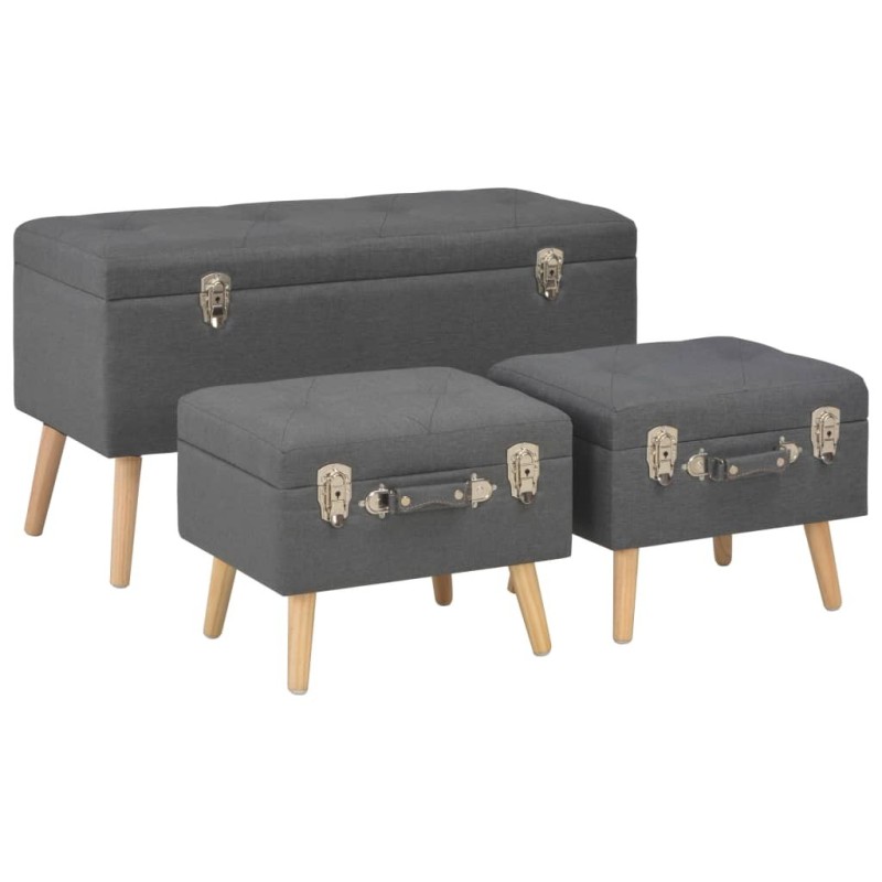 Tabourets de rangement lot de 3 Gris foncé Tissu 