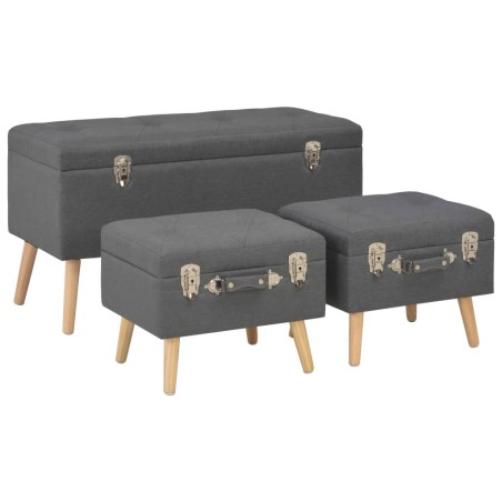Tabourets de rangement lot de 3 Gris foncé Tissu 