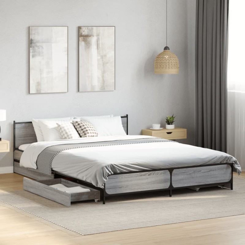 Cadre de lit avec tiroirs sans matelas sonoma gris 140x200 cm 