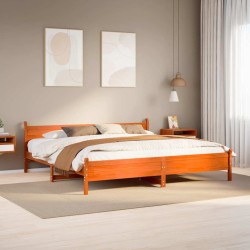 Cadre de lit sans matelas cire marron 200x200cm bois pin massif 