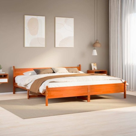 Cadre de lit sans matelas cire marron 200x200cm bois pin massif 