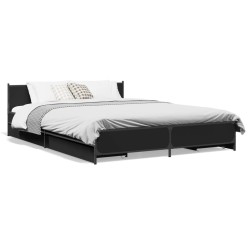 Cadre de lit avec tiroirs sans matelas noir 140x200 cm 