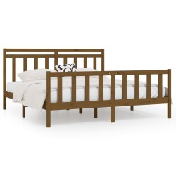 Cadre de lit sans matelas marron miel bois pin massif 200x200cm 
