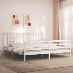 Cadre de lit sans matelas blanc bois massif 