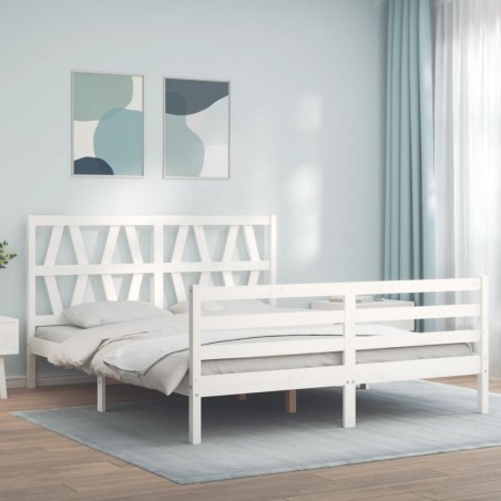 Cadre de lit sans matelas blanc bois de pin massif 