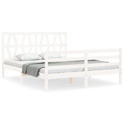 Cadre de lit sans matelas blanc bois de pin massif 