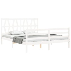 Cadre de lit sans matelas blanc bois de pin massif 