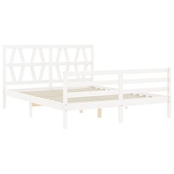 Cadre de lit sans matelas blanc bois de pin massif 