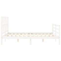 Cadre de lit sans matelas blanc bois de pin massif 