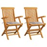 Chaises de jardin lot de 2 avec coussins à carreaux gris Teck 