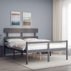 Lit pour personne âgée sans matelas gris bois massif 