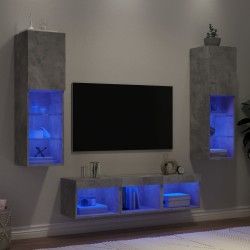 Unités murales TV avec LED 5 pcs gris béton bois d'ingénierie 