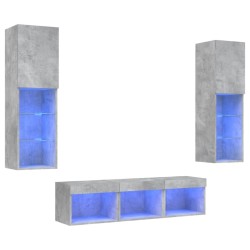 Unités murales TV avec LED 5 pcs gris béton bois d'ingénierie 
