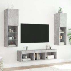 Unités murales TV avec LED 5 pcs gris béton bois d'ingénierie 