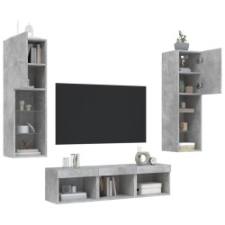 Unités murales TV avec LED 5 pcs gris béton bois d'ingénierie 