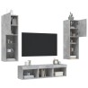 Unités murales TV avec LED 5 pcs gris béton bois d'ingénierie 