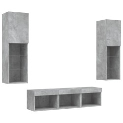 Unités murales TV avec LED 5 pcs gris béton bois d'ingénierie 