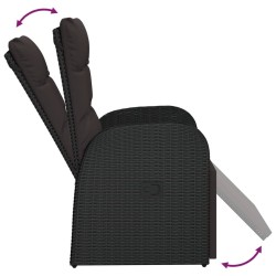 Chaise inclinable de jardin avec coussins noir résine tressée 