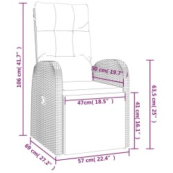 Chaise inclinable de jardin avec coussins noir résine tressée 