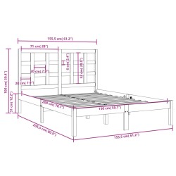 Cadre de lit sans matelas noir 150x200 cm bois massif 