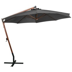Parasol de jardin suspendu avec mât anthracite bois de sapin 