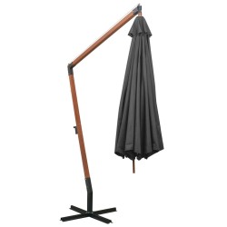Parasol de jardin suspendu avec mât anthracite bois de sapin 