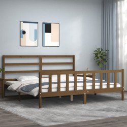 Cadre de lit sans matelas marron miel 200x200cm bois pin massif 